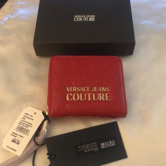 Versace Jeans Couture Range I Embossed ZA Compact Wallet Color Scarlet NWT & Box - Picture 5 of 16
